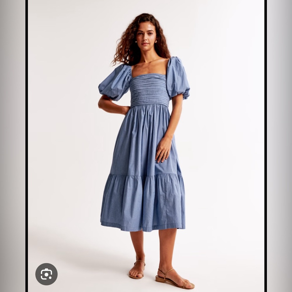 Abercrombie Emerson Poplin Puff Sleeve Midi Dress